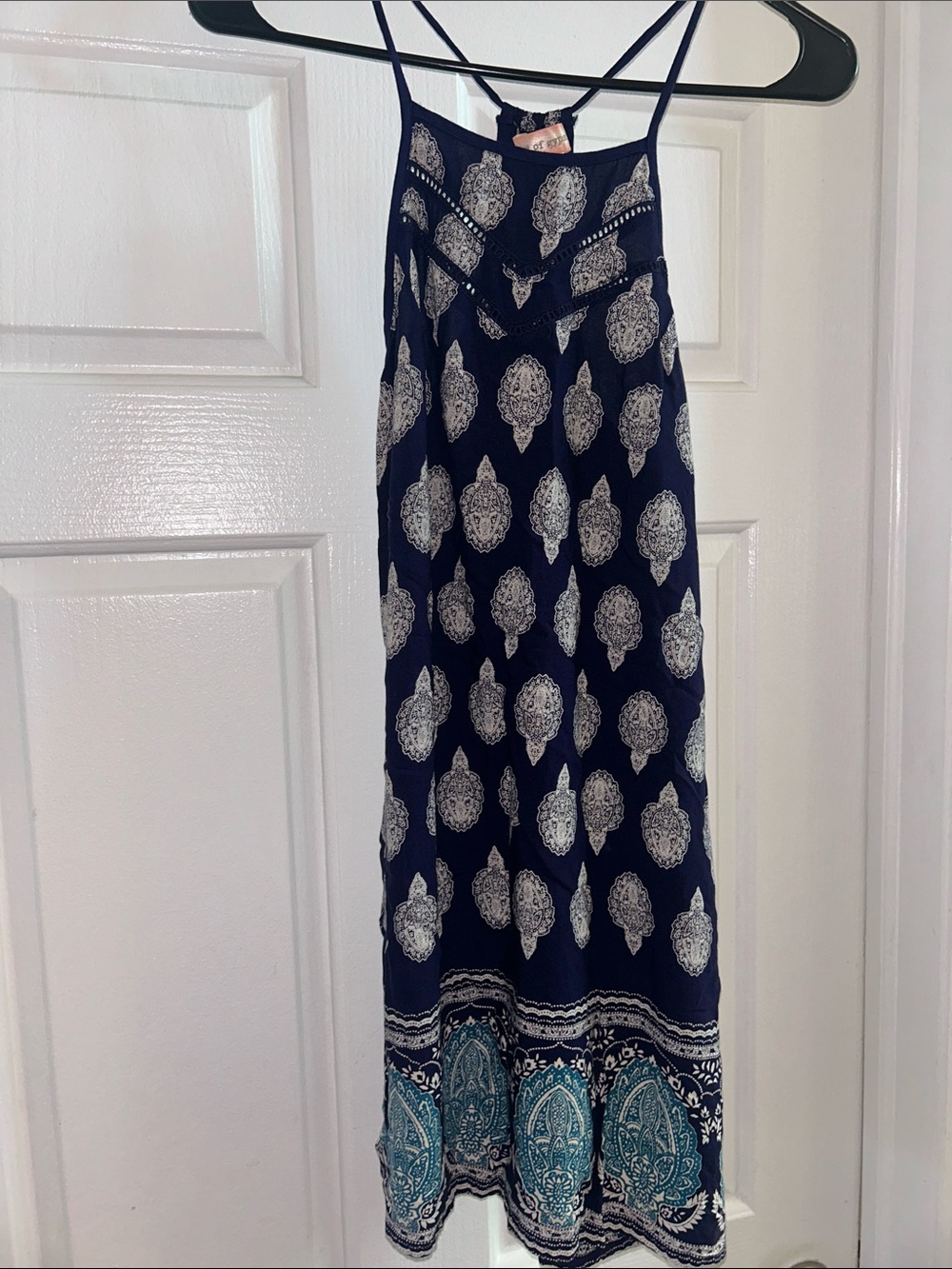Boho Navy Printed Maxi Skirt with Teal Border